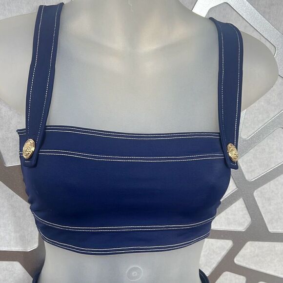 Oye Lavinia Bikini Swimsuit Set Blue Bandeau High Waisted NWT - Picture 5 of 16